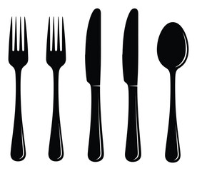 Cutlery Transparent Fork, Spoon, Knife Black Silhouette Design