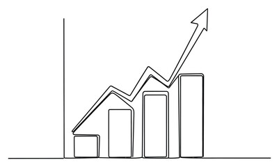 Continuous Line Graph Chart with Arrow. Outline on White