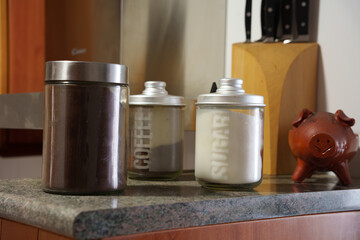 Vintage kitchen scene, Homely kitchen environment showcasing breakfast preparation essentials