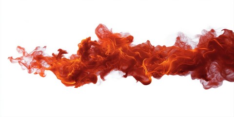 Dynamic red and orange smoke swirl on white background