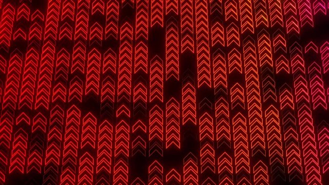 Abstract pattern of upward-pointing arrows in shades of red and orange against a dark background.