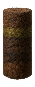 Peat core sample showing layered decomposed organic material.