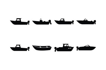 Set of Motorboat Silhouette Icons in Solid Vector Style