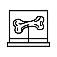 Simple black line icon of a stylized bone displayed within a glass case, representing anatomy or paleontology.