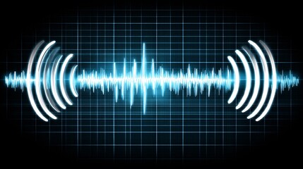 representation of ultrasonic sound waves traveling through air toward a wall, bouncing back with decreasing intensity, abstract background, gradient style, scientific concept art sound wave 