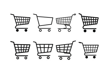 Set of Shopping Cart Icons in Outline Vector Style