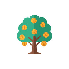 Money tree growing with gold coins symbolizing financial growth and investment success in a bright and optimistic scene.