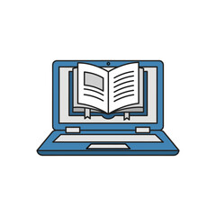 Laptop displays open book with bookmark, symbolizing online learning and digital education, creating a modern and accessible educational experience.