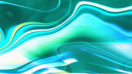Abstract flowing wave patterns in teal and green with bright light and liquid textures