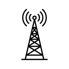 Line art illustration of a communication tower broadcasting signals