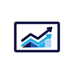 Rising graph displayed on screen shows positive business growth with upward trend in blue tones, suggesting success and financial improvement.