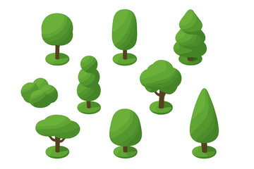 Naklejka premium Isometric stylized green tree and bush collection for game assets