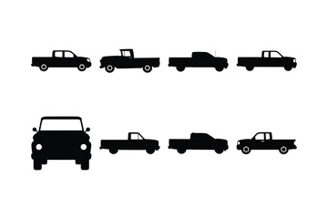 Set of Pickup Truck Silhouette Icons in Solid Vector Style