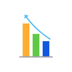 Bar chart showing upward trend in business performance with colorful columns and rising arrow against a white backdrop, symbolizing growth and success.