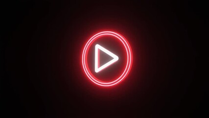 A glowing neon play button icon pulsates in a red circle on a dark background. - Powered by Adobe