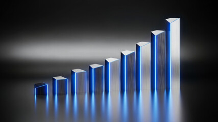 Series of blue and silver bars are arranged in a pyramid shape