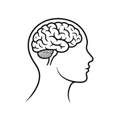 Line drawing of human brain inside profile silhouette