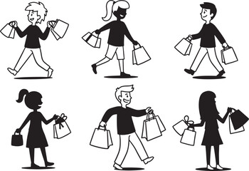 Doodle style people shopping with bags vector illustration pattern design