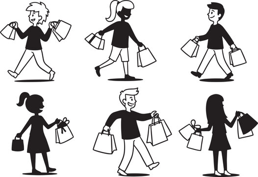 Doodle style people shopping with bags vector illustration pattern design