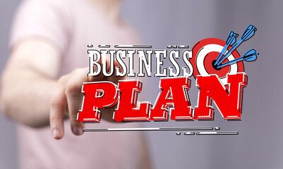 Concept of business plan, aiming for goals and achieving success. Hand pointing at target with darts, success. Strategy, planning, achievement c