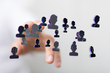 Abstract image of connected people silhouettes representing networking, social media, and...