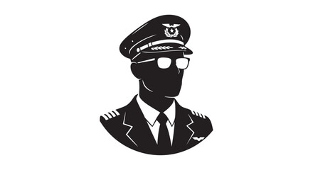 Obraz premium ## **3. Pilot in uniform with hat suit tie and glasses portrait logo black silhouette** 