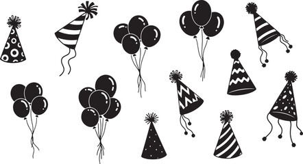 Festive Birthday Party Celebration Seamless Pattern with Party Hats and Balloons
