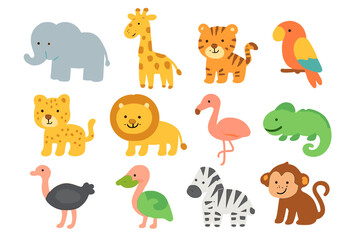 Fototapeta premium Cute cartoon jungle and safari animals collection for children's designs