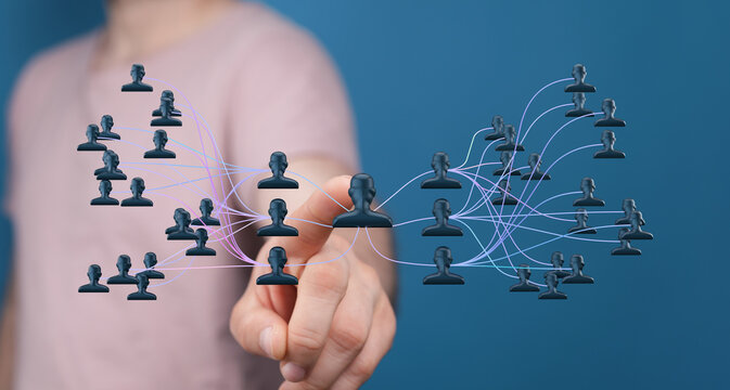 Abstract network of people linked together for a team concept, showing connection and leadership. - Powered by Adobe