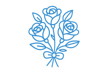 Simple blue line art bouquet of three roses tied with a bow