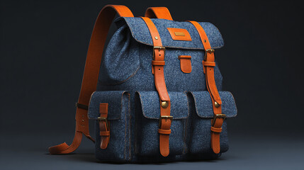 A stylish, denim backpack with leather straps and a sophisticated design, perfect for travel or everyday use.