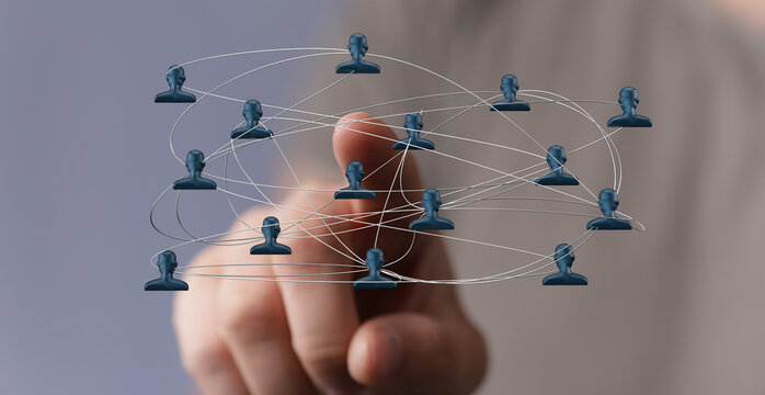 Concept of digital networking with human avatars connected by lines. Illustrating connection, communication and social networks.