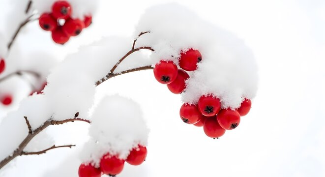 Red berries covered in fresh white snow on a winter day close up ,jpg