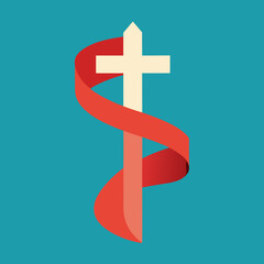 Obraz premium Easter Ribbon Path Forming Cross Symbol Minimal Vector illustration