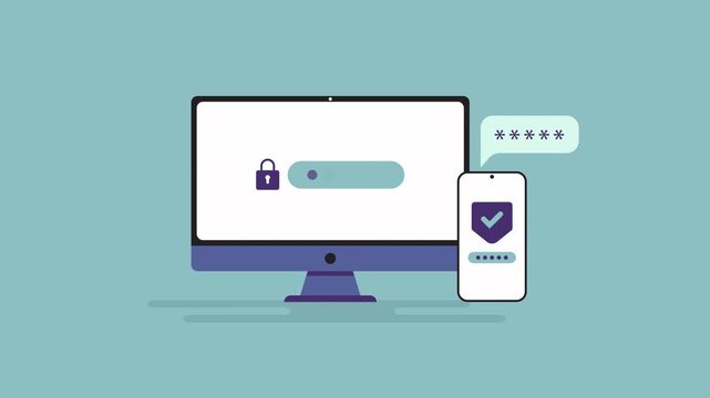 2D animation concept clip of secure login, 2FA authentication, and user access verification UI (4K)