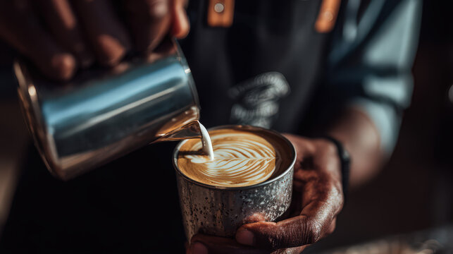 barista pouring coffee in a cafe setting