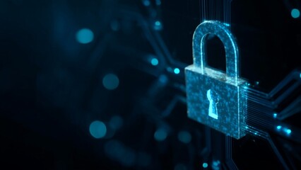 Digital Fortress: A glowing padlock, a symbol of security, rests atop a network of interconnected circuits, showcasing the concept of digital protection and data privacy in a technological landscape.