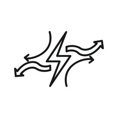 Energy distribution icon with lightning bolt and multiple directional arrows symbolizing power flow and transformation