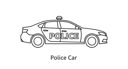 Simple black and white line drawing of a police vehicle with text © Hasina