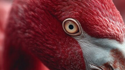 Close-up portrait of a brightly colored American flamingo against black background, showcasing feather details and unique beak shape