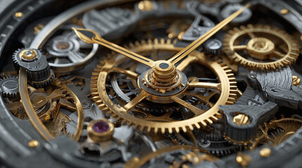 A close-up shot of a sophisticated clockwork mechanism, revealing intricate details and the precision of its gears