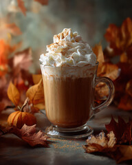steaming pumpkin spice latte in a glass