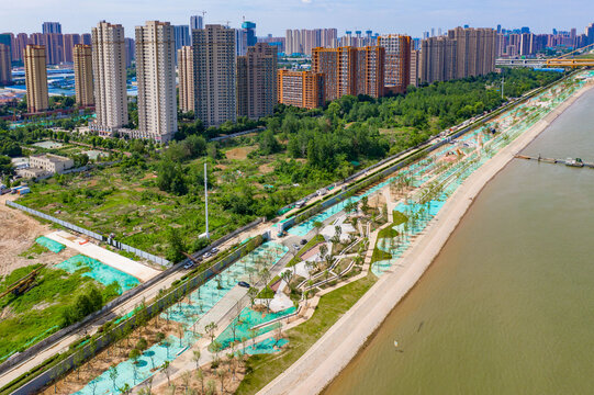 Wuchang Levee Flood Control Project Aerial View with Construction Site