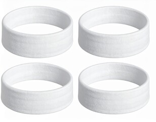 Four White Sweatbands Arranged in a Grid on a White Background