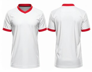 White T shirt with Red Collar and Sleeves, Front and Back View