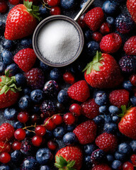Fototapeta premium vibrant flat lay of summer berries on white background