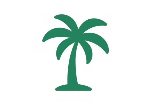 Simple green palm tree flat design icon standing alone. Concept of summer, tropical beach, vacation, and relaxation
