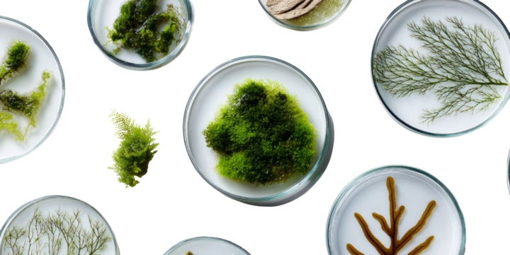 Diverse Botanic Samples in Petri Dishes Display Nature's Intricate Patterns and Textures