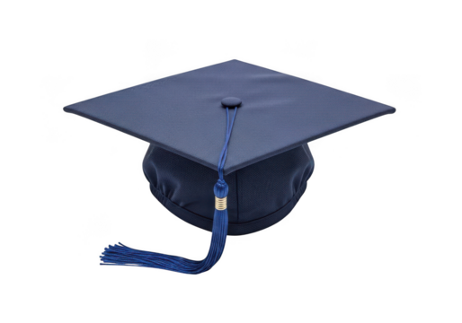 A classic dark blue graduation cap with a tassel displayed prominently on a clear transparent background isolated on transparent background - Powered by Adobe