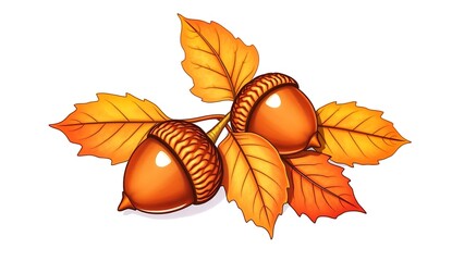 Acorns with Autumn Leaves 